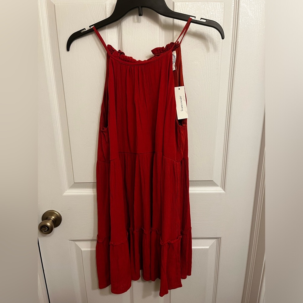 NWT Francesca’s Blue Rain Women’s size Small Rust Colored Flowy Dress